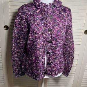 Hand crochet knitted wool sweater size med multi color